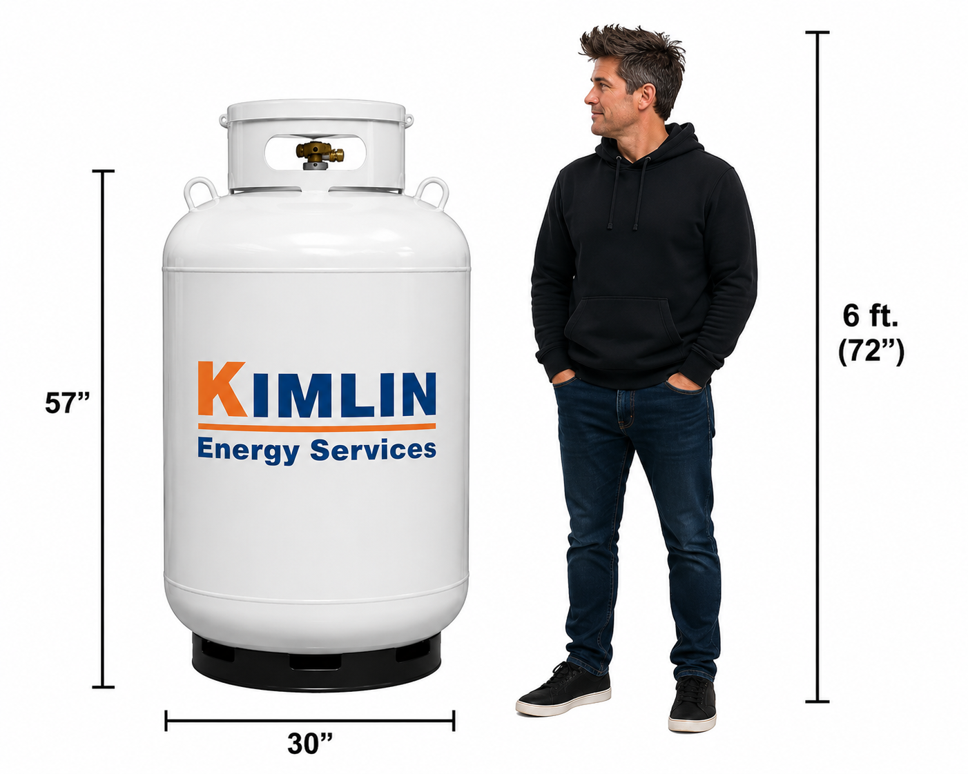 120 Gallon propane tank with person for scale